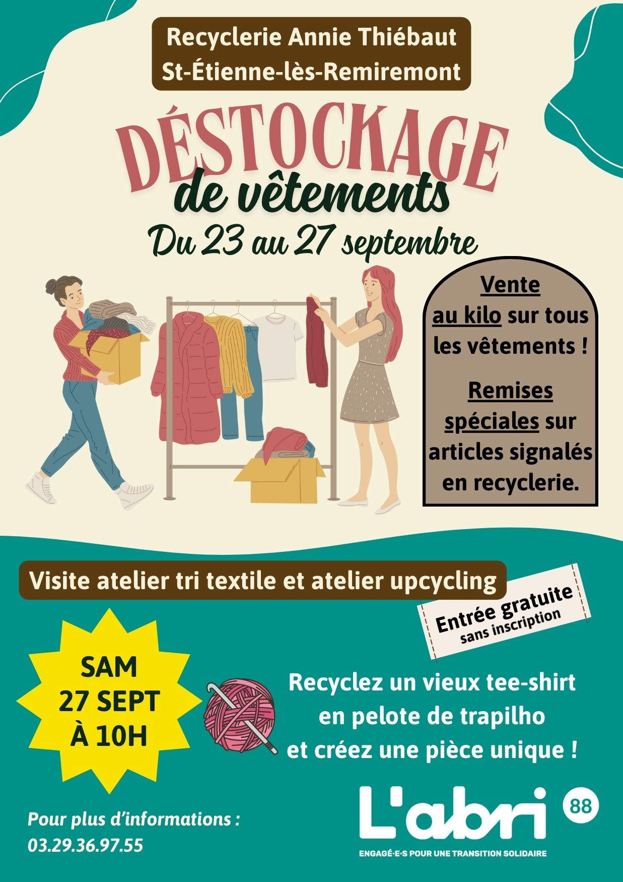Déstockage de vêtements et atelier upcycling à L&rsquo;Abri