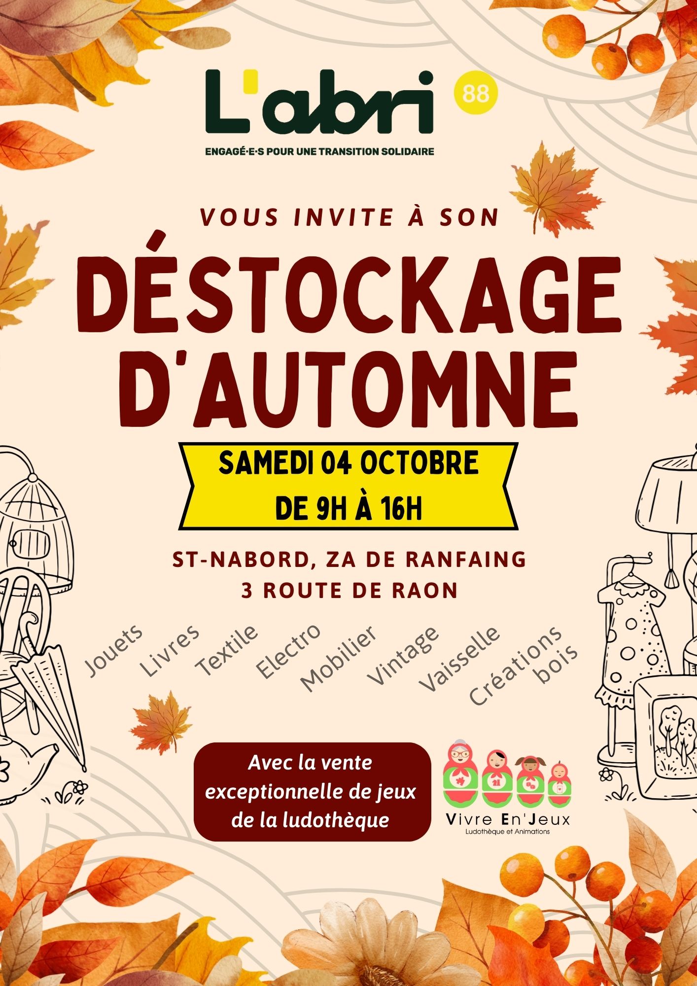 Déstockage d’automne de L’Abri ! Déstockage d’automne de L’Abri !