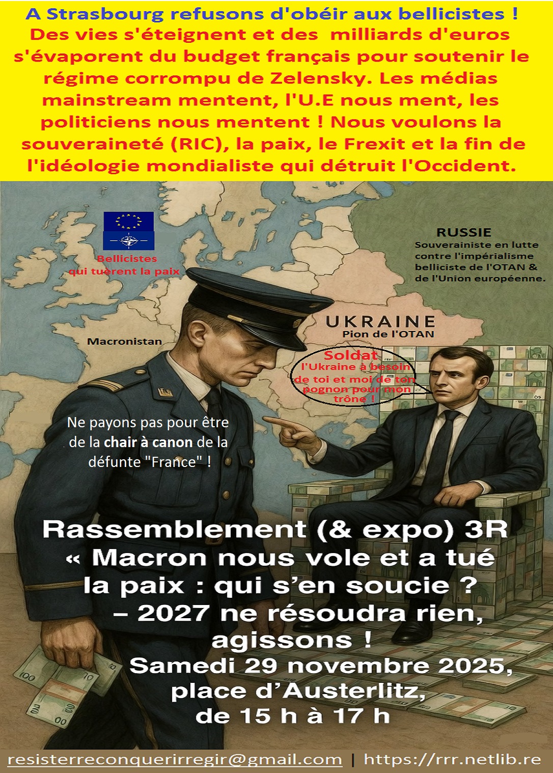 Manif : Macron nous vole et a tué la paix, qui s’en soucie ? Agissons ! Manif : Macron nous vole et a tué la paix, qui s’en soucie ? Agissons !