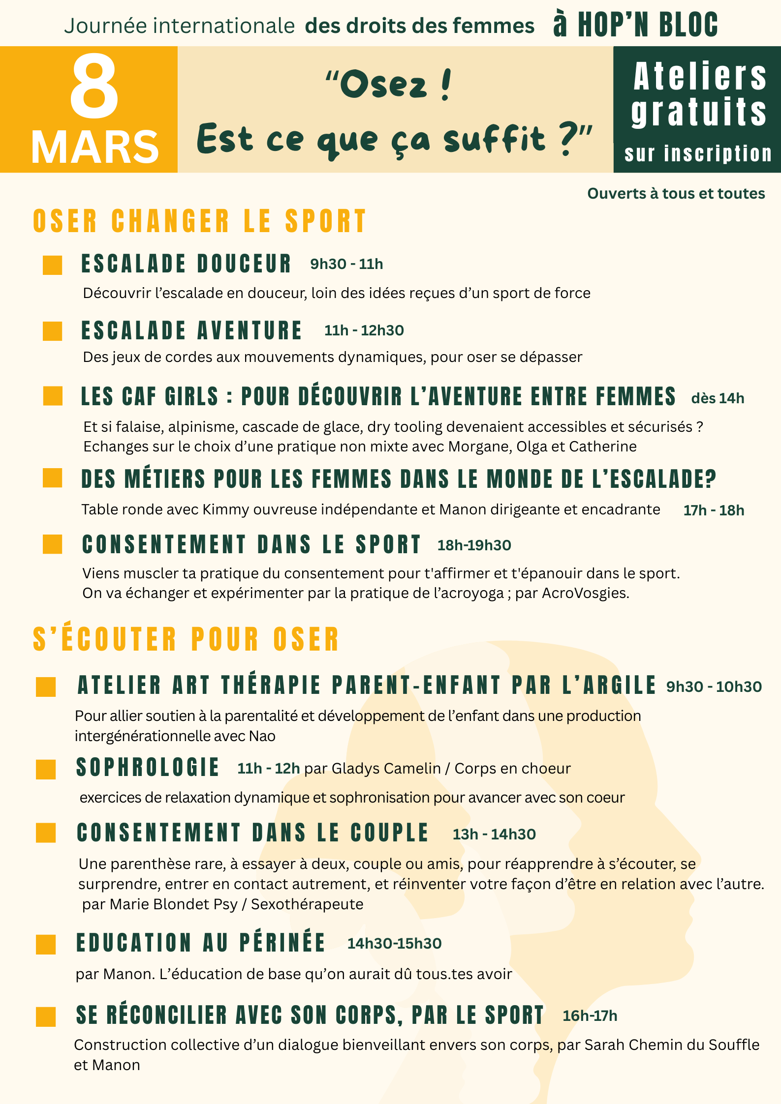 Journée internationale des droits des femmes - Ateliers gratuits