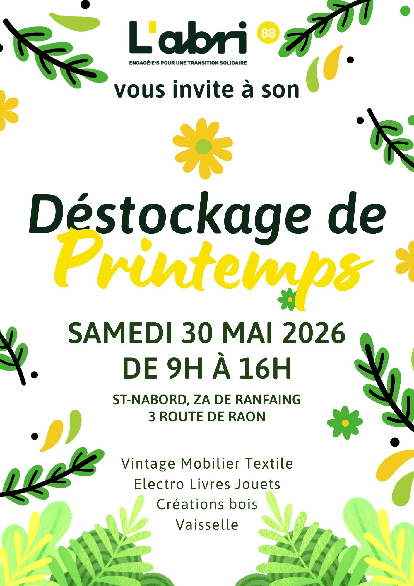 Déstockage de printemps à L'Abri - St-Nabord