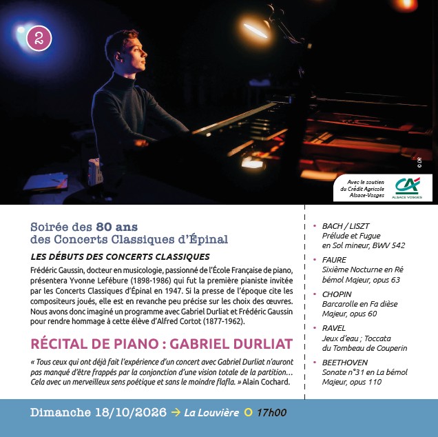 Soirée des 80 ans des Concerts Classiques d'Epinal : Récital de piano